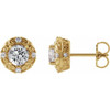 14 Karat Yellow Gold 4 mm Natural White Sapphire and 0.10 Carat Natural Diamond Halo Style Earrings