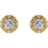 14 Karat Yellow Gold 4 mm Natural White Sapphire and 0.10 Carat Natural Diamond Halo Style Earrings