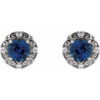 14 Karat White Gold 4 mm Natural Blue Sapphire and 0.10 Carat Natural Diamond Halo Style Earrings