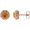 14 Karat Rose Gold 5 mm Natural Citrine and 0.16 Carat Natural Diamond Halo Style Earrings