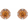 14 Karat Rose Gold 5 mm Natural Citrine and 0.16 Carat Natural Diamond Halo Style Earrings