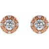 14 Karat Rose Gold 5 mm Natural White Sapphire and 0.16 Carat Natural Diamond Halo Style Earrings