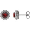 14 Karat White Gold 5 mm Mozambique Garnet and 0.16 Carat Diamond Halo Style Earrings