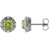 14 Karat White Gold 5 mm Natural Peridot and 0.16 Carat Natural Diamond Halo Style Earrings