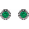 14 Karat White Gold 5 mm Natural Emerald and 0.16 Carat Natural Diamond Halo Style Earrings