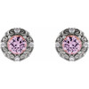 14 Karat White Gold 5 mm Natural Pink Tourmaline and 0.16 Carat Natural Diamond Halo Style Earrings