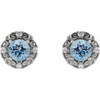 Sterling Silver 5 mm Natural Aquamarine and 0.16 Carat Natural Diamond Halo Style Earrings