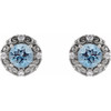 Sterling Silver 5 mm Natural Aquamarine and 0.16 Carat Natural Diamond Halo Style Earrings