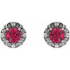 Platinum 5 mm Natural Ruby and 0.16 Carat Natural Diamond Halo Style Earrings