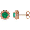 14 Karat Rose Gold 5 mm Natural Emerald and 0.16 Carat Natural Diamond Halo Style Earrings
