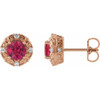 14 Karat Rose Gold 5 mm Lab Grown Ruby and 0.16 Carat Natural Diamond Halo Style Earrings