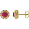 14 Karat Yellow Gold 5 mm Lab Grown Ruby and 0.16 Carat Natural Diamond Halo Style Earrings