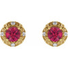 14 Karat Yellow Gold 5 mm Natural Ruby and 0.16 Carat Natural Diamond Halo Style Earrings