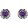 14 Karat White Gold 5 mm Natural Amethyst and 0.16 Carat Natural Diamond Halo Style Earrings