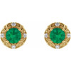 14 Karat Yellow Gold 5 mm Natural Emerald and 0.16 Carat Natural Diamond Halo Style Earrings