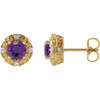 14 Karat Yellow Gold 5 mm Natural Amethyst and 0.16 Carat Natural Diamond Halo Style Earrings