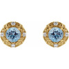 14 Karat Yellow Gold 5 mm Natural Aquamarine and 0.16 Carat Natural Diamond Halo Style Earrings