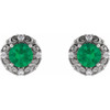 Sterling Silver 5 mm Lab Grown Emerald and 0.16 Carat Natural Diamond Halo Style Earrings