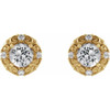 14 Karat Yellow Gold 5 mm Natural White Sapphire and 0.16 Carat Natural Diamond Halo Style Earrings