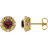 14 Karat Yellow Gold 5 mm Natural Mozambique Garnet and 0.16 Carat Natural Diamond Halo Style Earrings