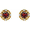 14 Karat Yellow Gold 5 mm Natural Mozambique Garnet and 0.16 Carat Natural Diamond Halo Style Earrings