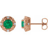 14 Karat Rose Gold 6 mm Lab Grown Emerald and 0.25 Carat Natural Diamond Halo Style Earrings