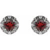 Sterling Silver 6 mm Natural Mozambique Garnet and 0.25 Carat Natural Diamond Halo Style Earrings
