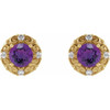 14 Karat Yellow Gold 6 mm Natural Amethyst and 0.25 Carat Natural Diamond Halo Style Earrings