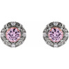 14 Karat White Gold 6 mm Natural Pink Tourmaline and 0.25 Carat Natural Diamond Halo Style Earrings