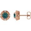 14 Karat Rose Gold 6 mm Lab Grown Alexandrite and 0.25 Carat Natural Diamond Halo Style Earrings