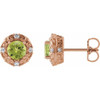 14 Karat Rose Gold 6 mm Natural Peridot and 0.25 Carat Natural Diamond Halo Style Earrings