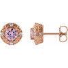 14 Karat Rose Gold 6 mm Natural Pink Tourmaline and 0.25 Carat Natural Diamond Halo Style Earrings