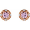 14 Karat Rose Gold 6 mm Natural Pink Tourmaline and 0.25 Carat Natural Diamond Halo Style Earrings
