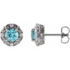 Sterling Silver 6 mm Natural Blue Zircon and 0.25 Carat Natural Diamond Halo Style Earrings
