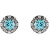 Sterling Silver 6 mm Natural Blue Zircon and 0.25 Carat Natural Diamond Halo Style Earrings