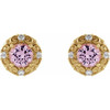 14 Karat Yellow Gold 6 mm Natural Pink Tourmaline and 0.25 Carat Natural Diamond Halo Style Earrings