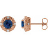 14 Karat Rose Gold 6 mm Natural Blue Sapphire and 0.25 Carat Natural Diamond Halo Style Earrings