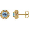 14 Karat Yellow Gold 6 mm Natural Aquamarine and 0.25 Carat Natural Diamond Halo Style Earrings