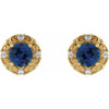 14 Karat Yellow Gold 6 mm Natural Blue Sapphire and 0.25 Carat Natural Diamond Halo Style Earrings