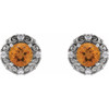 Sterling Silver 6 mm Natural Citrine and 0.25 Carat Natural Diamond Halo Style Earrings