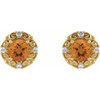 14 Karat Yellow Gold 6 mm Natural Citrine and 0.25 Carat Natural Diamond Halo Style Earrings