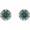 14 Karat White Gold 6 mm Lab Grown Alexandrite and 0.25 Carat Natural Diamond Halo Style Earrings