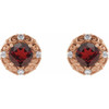 14 Karat Rose Gold 6 mm Mozambique Garnet and 0.25 Carat Diamond Halo Style Earrings