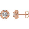 14 Karat Rose Gold 6 mm Natural White Sapphire and 0.25 Carat Natural Diamond Halo Style Earrings