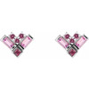 Sterling Silver Natural Pink Multi Gemstone Cluster Earrings