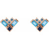 14 Karat Rose Gold Blue Multi Gemstone Cluster Earrings
