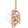14 Karat Rose Gold Cultured White Akoya Pearl and 0.16 Carat Diamond Halo Style 16 inch Necklace