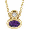 14 Karat Yellow Gold 5x3 mm Oval  Amethyst and .03 Carat Diamond 16 inch Necklace