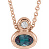 14 Karat Rose Gold 5x3 mm Oval Lab Grown Blue Sapphire and .03 Carat Diamond 16 inch Necklace