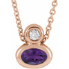 14 Karat Rose Gold 5x3 mm Oval Natural Amethyst and .03 Carat Natural Diamond 16 inch Necklace